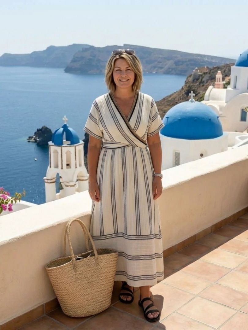 Thalassa | Rochie midi cu decolteu în V și mâneci scurte