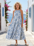 Isadora | Rochie Midi fără Mâneci cu Guler Înalt