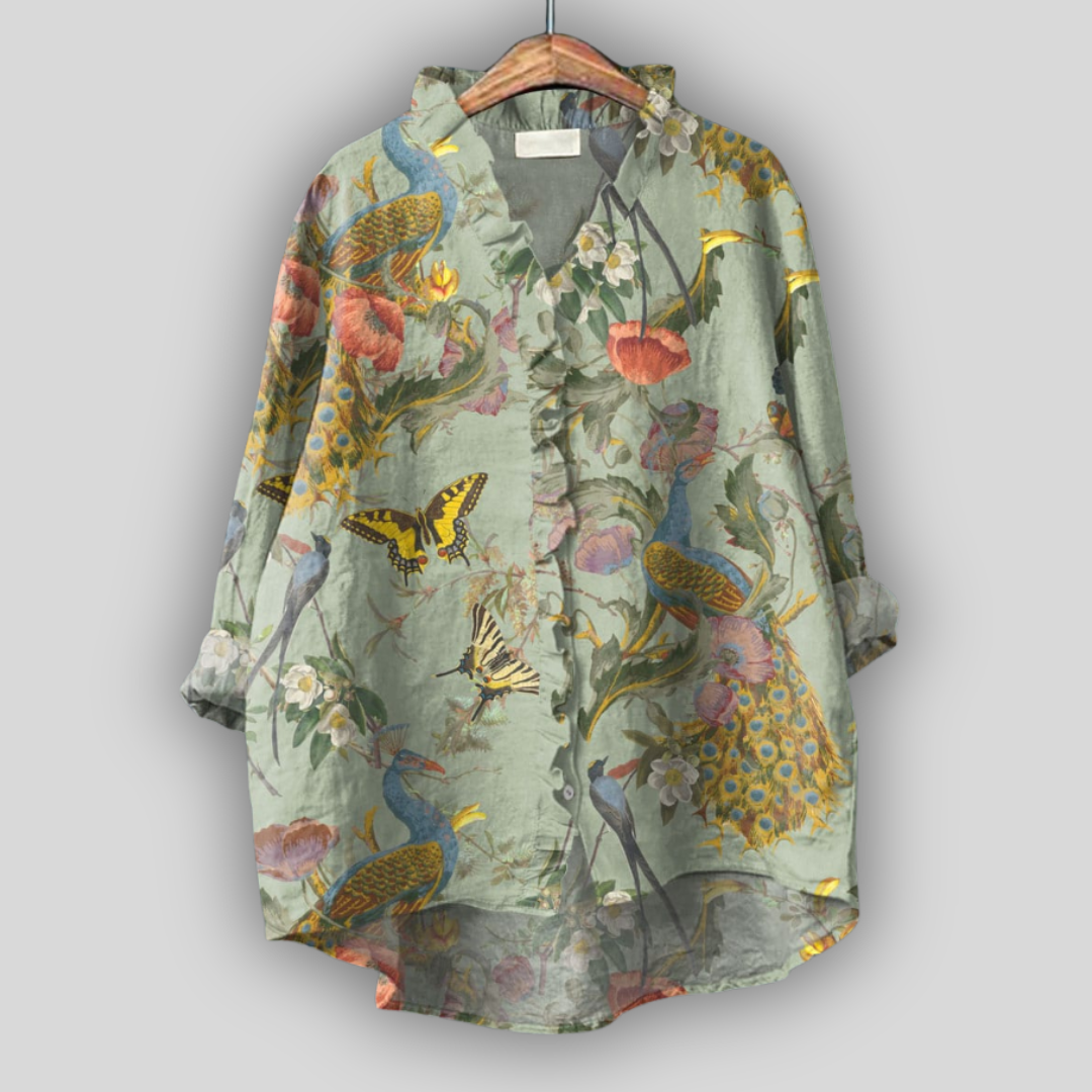 Linen Blouse "Bird Garden"