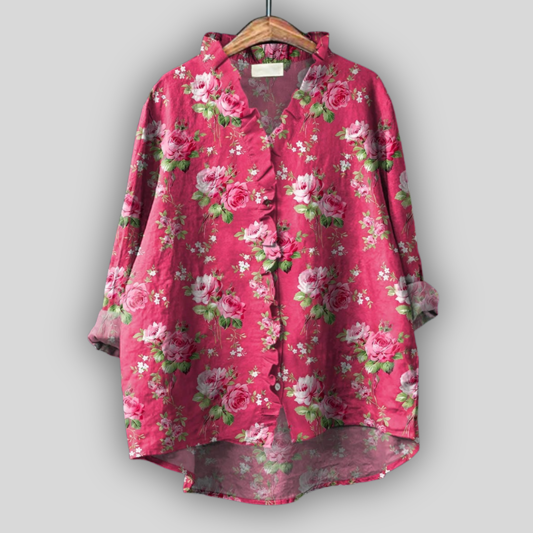 Linen Pink Blouse Flower