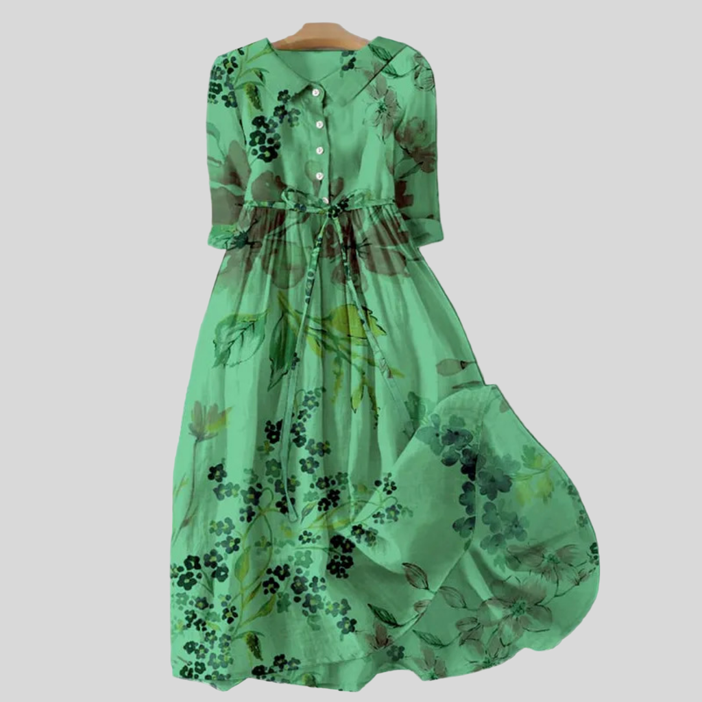 Green Dress with Floral Patterns