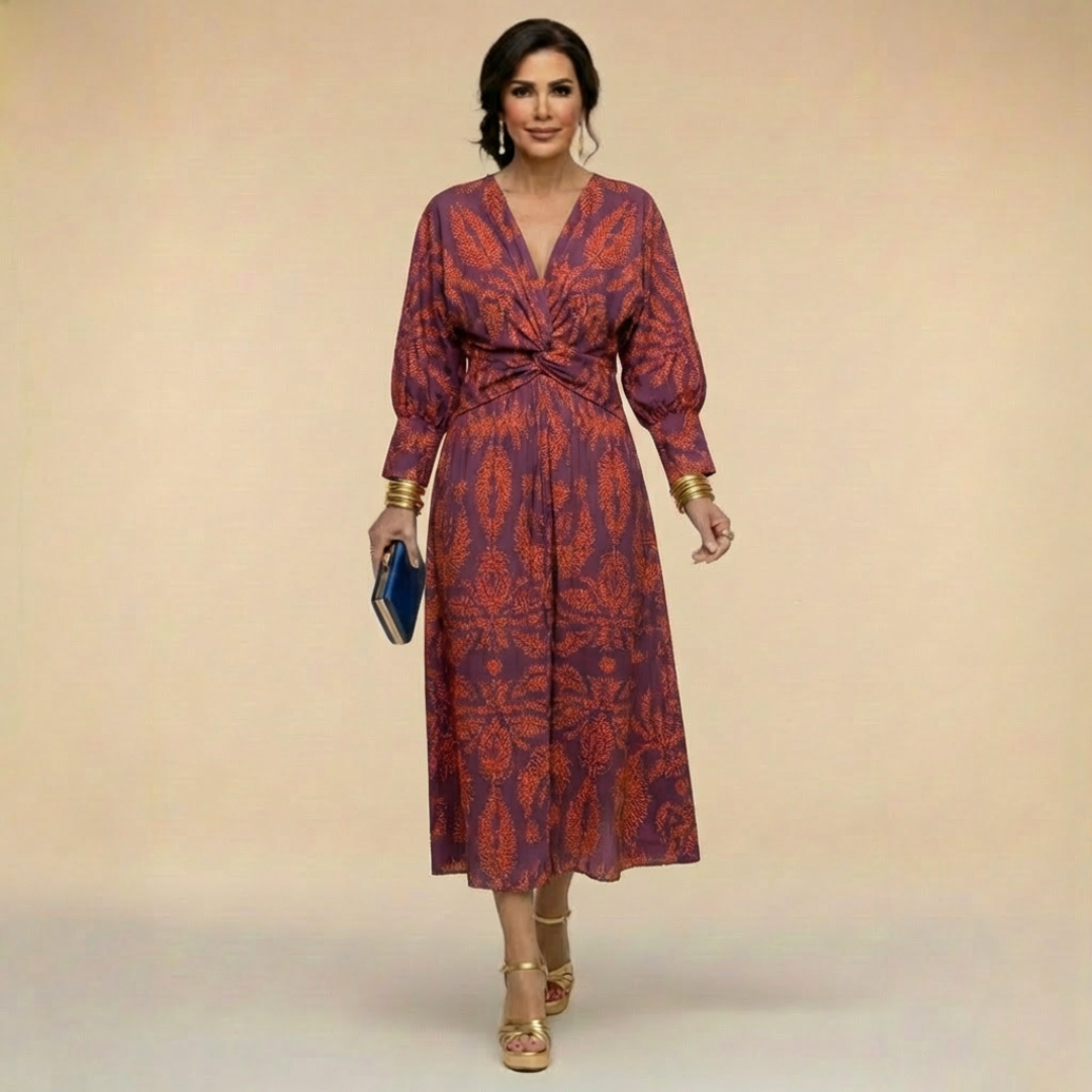 Natalia - Rochie midi elegantă, cu imprimeu atemporal