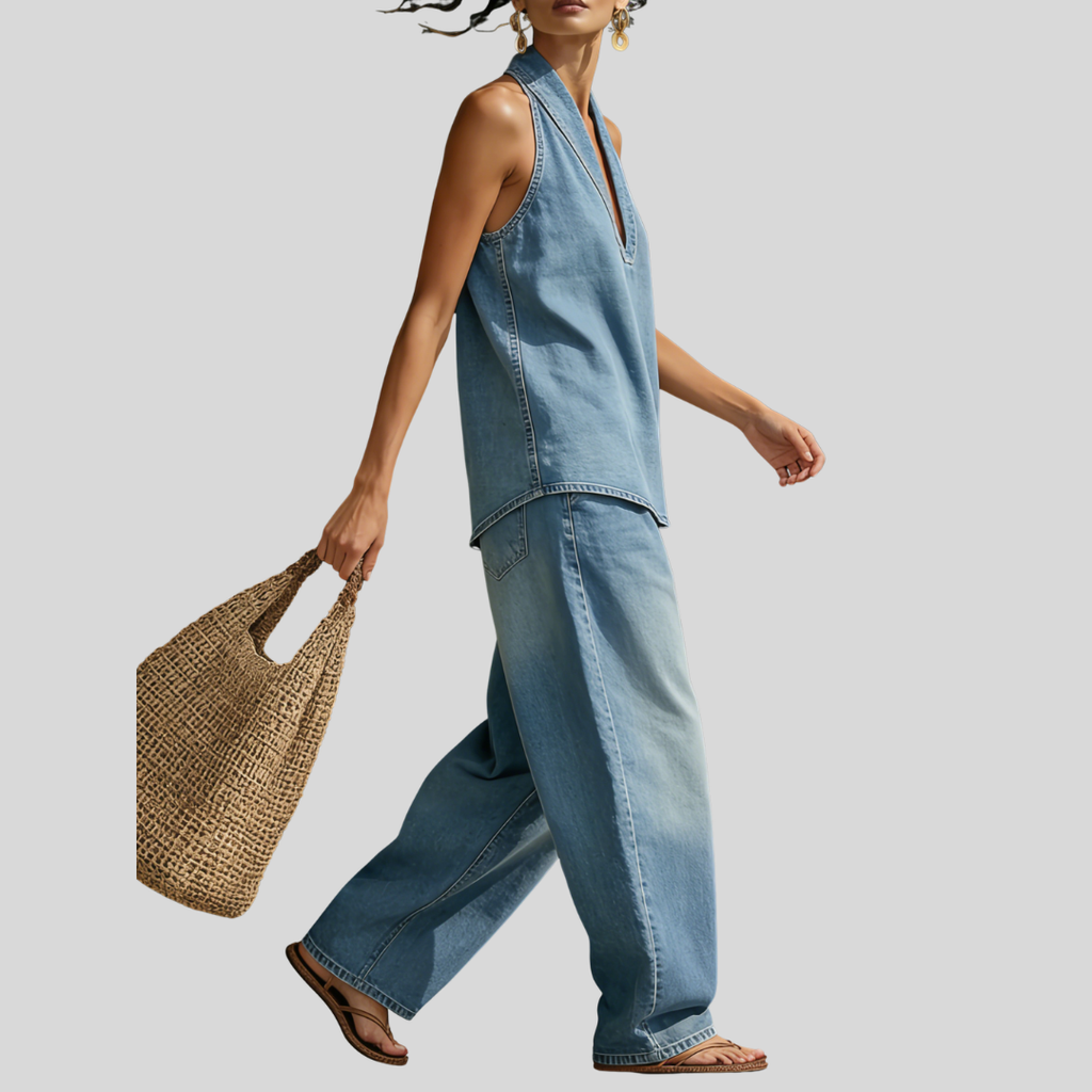 Mary | Comfortable Minimalist Denim Two-Piece Set