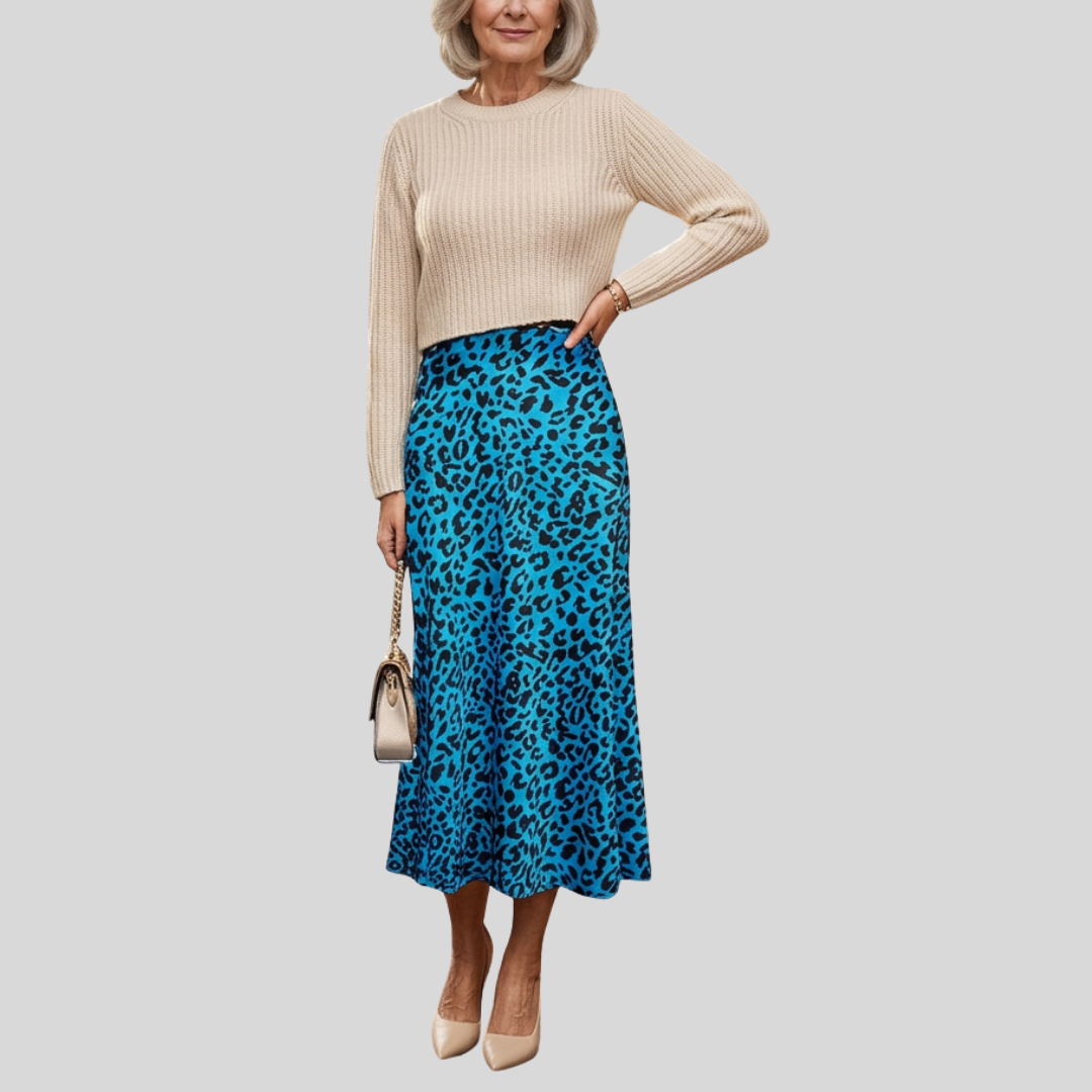 Fustă Leona de damă | Leopard-print, Talie Înaltă, Midi
