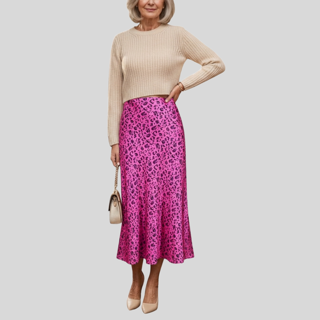 Fustă Leona de damă | Leopard-print, Talie Înaltă, Midi