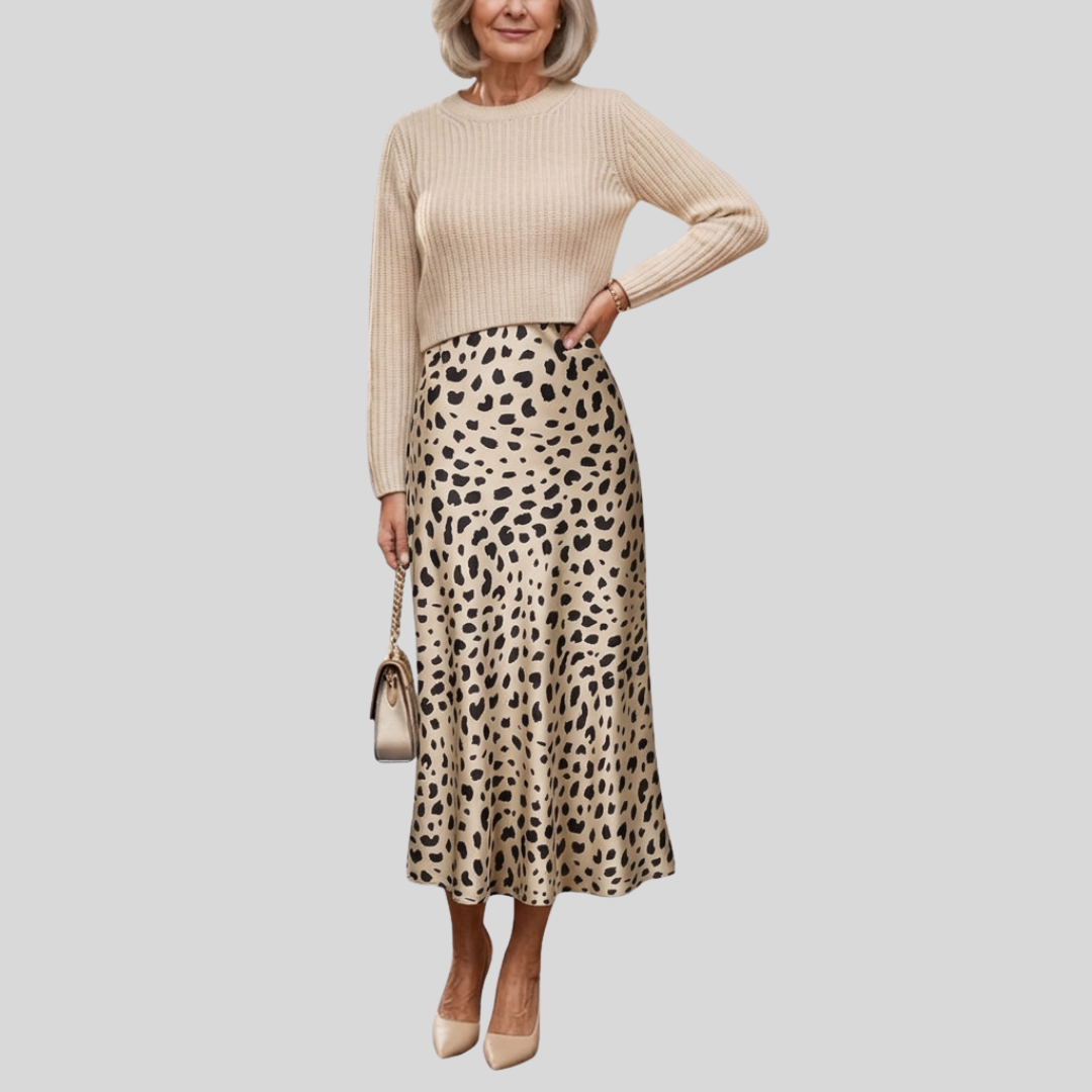 Fustă Leona de damă | Leopard-print, Talie Înaltă, Midi
