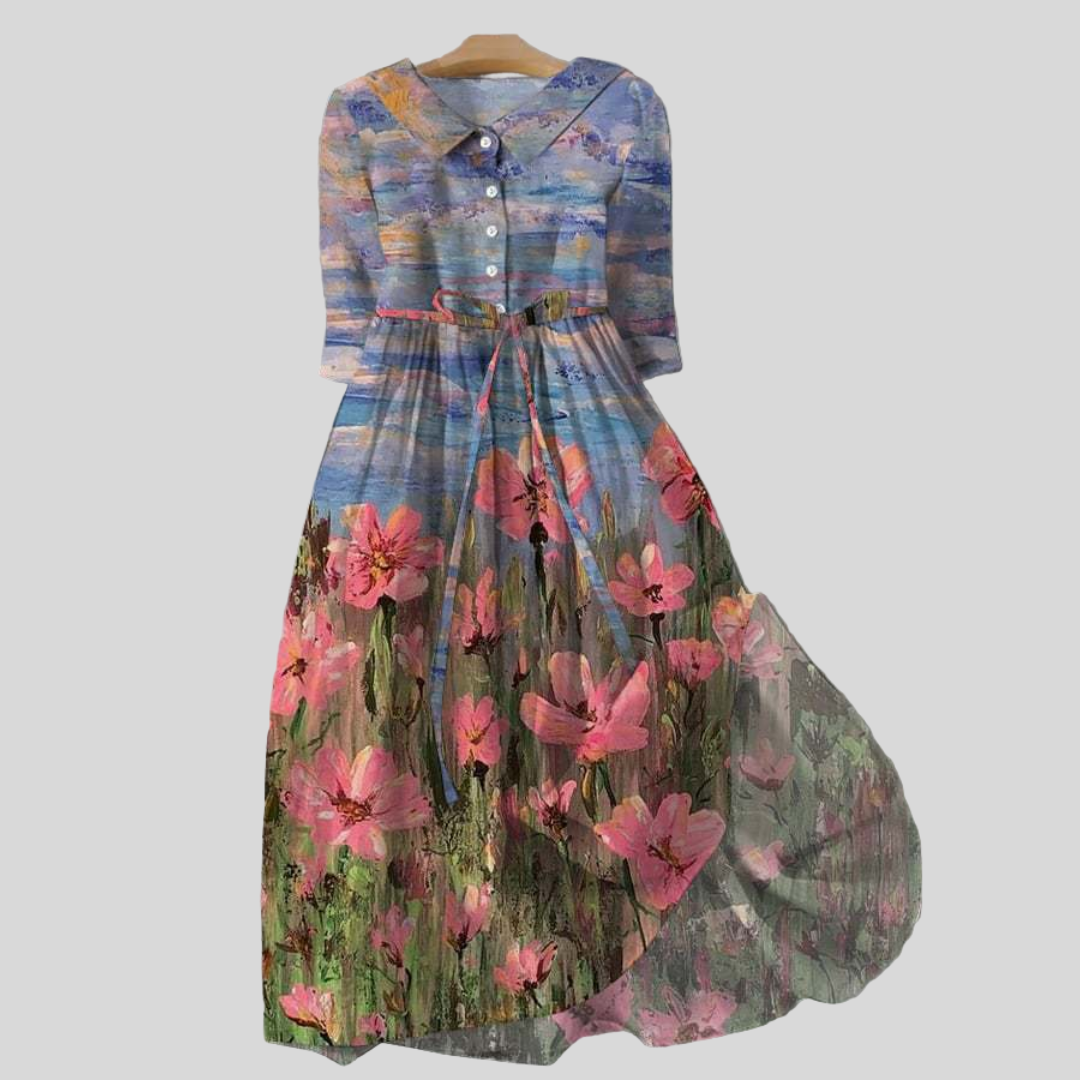 Elegant Dress with Impressionist Pattern