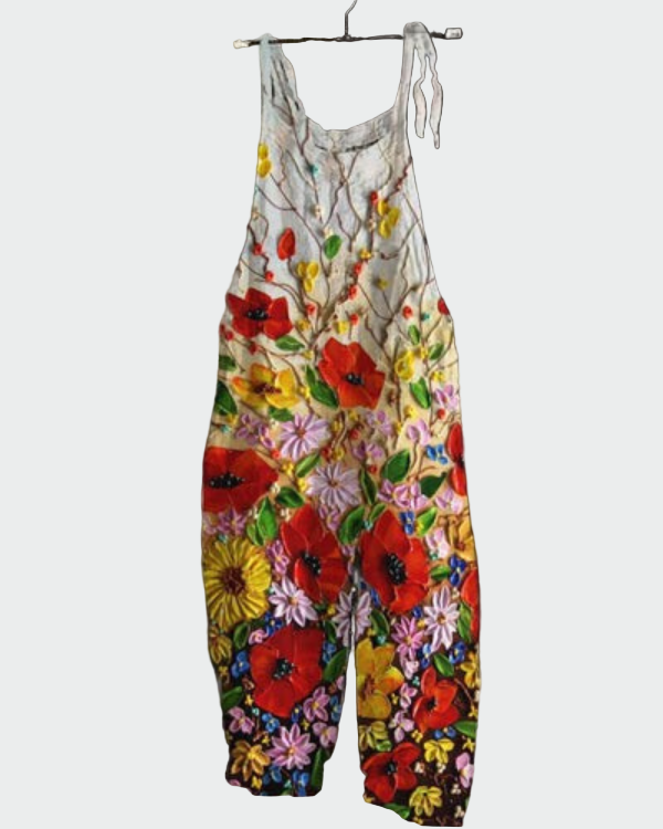 Retro Floral Full-Length Jumpsuit