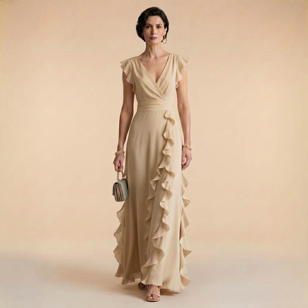 Sienna - Maxi Dress with Ruffle Detail and V-Neckline