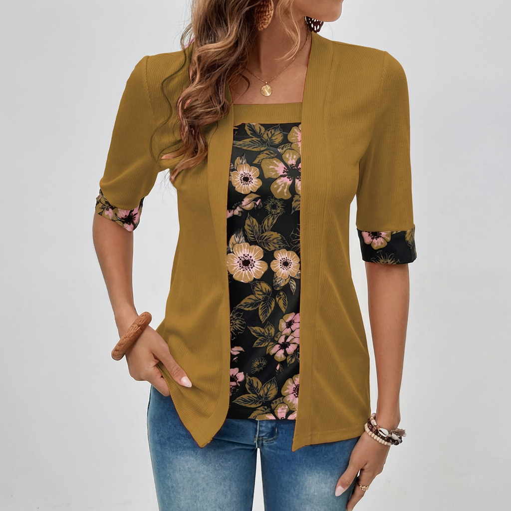 Cardigan floral stratificat – Top tip blazer elegant 2 în 1