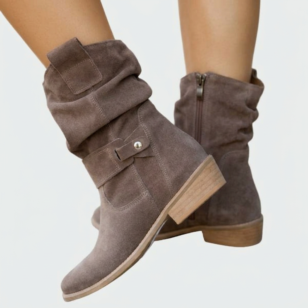 Eva | Botine casual din piele intoarsa moale, cu detaliu modern
