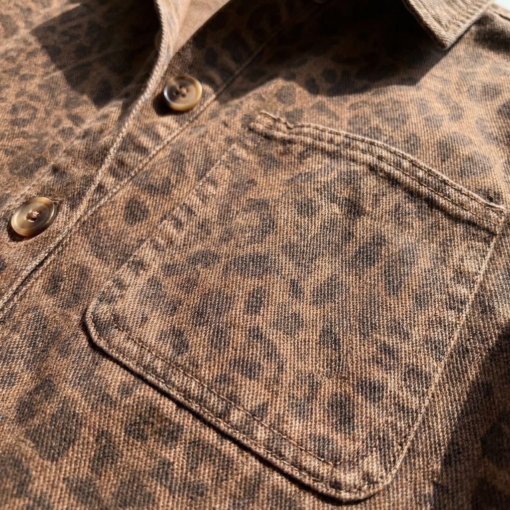 Lina - Leopard Print Denim Corduroy Shirt Dress