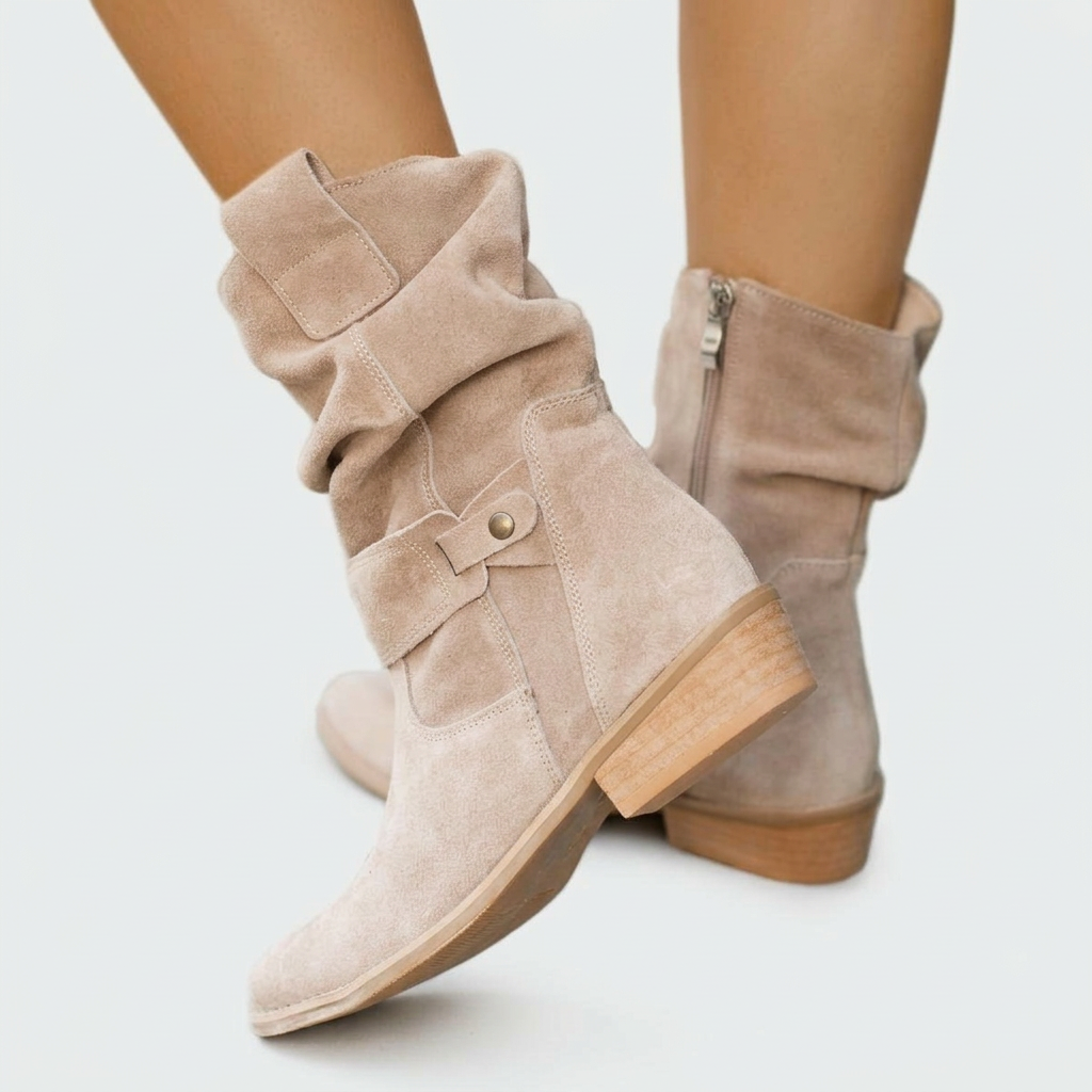 Eva | Botine casual din piele intoarsa moale, cu detaliu modern