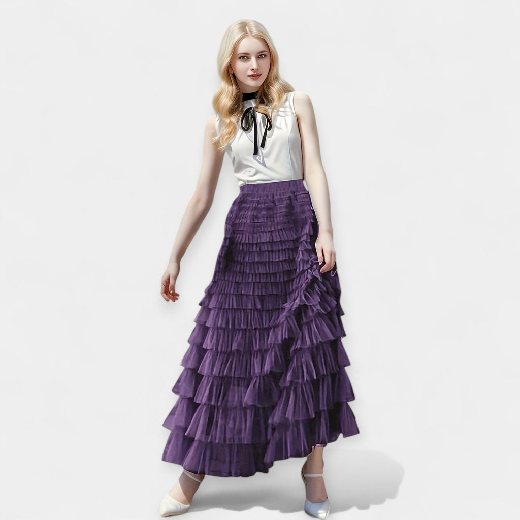 Elegant Tulle Layered Skirt with Decorative Detail