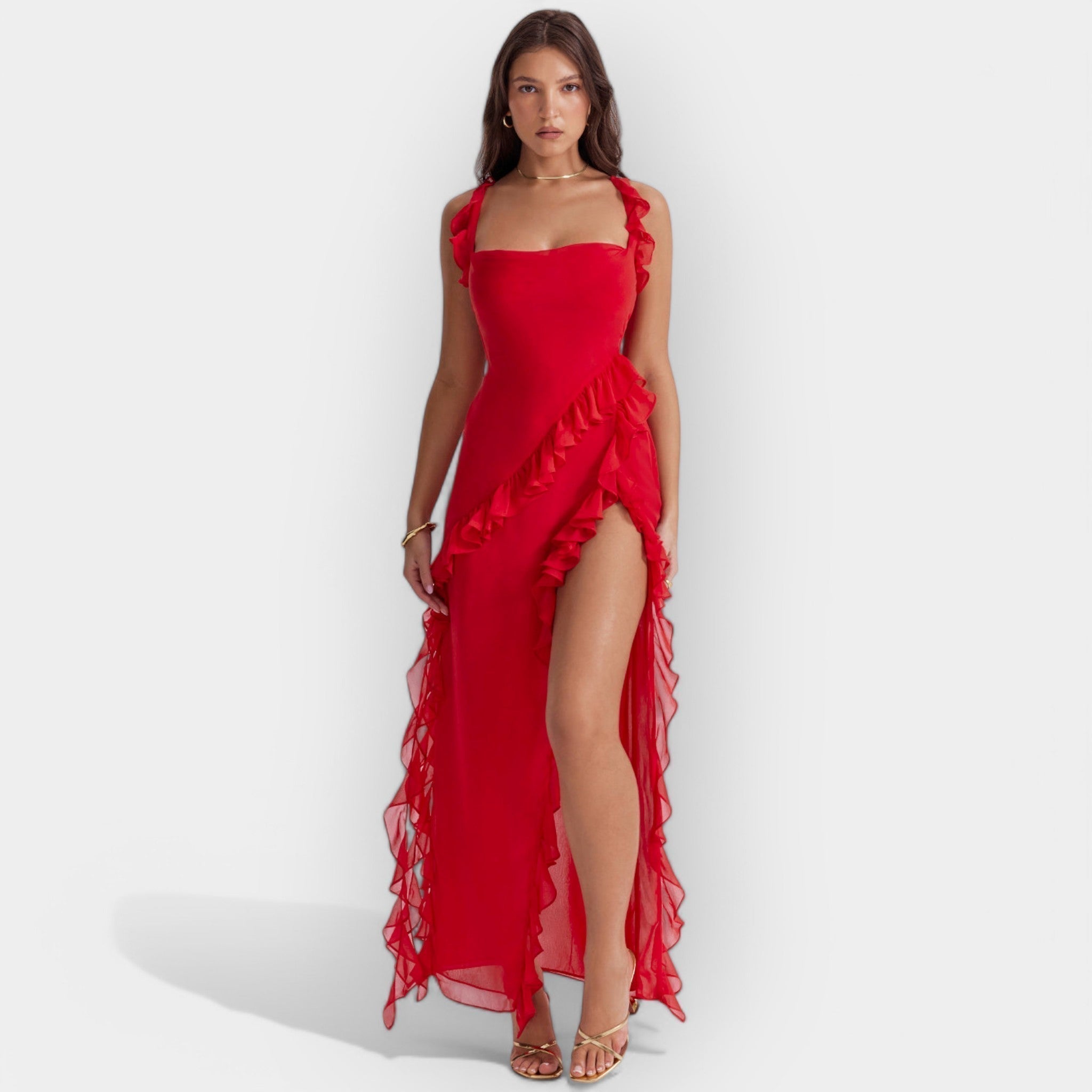 Dress with Cut-Out and Adjustable Ruffles