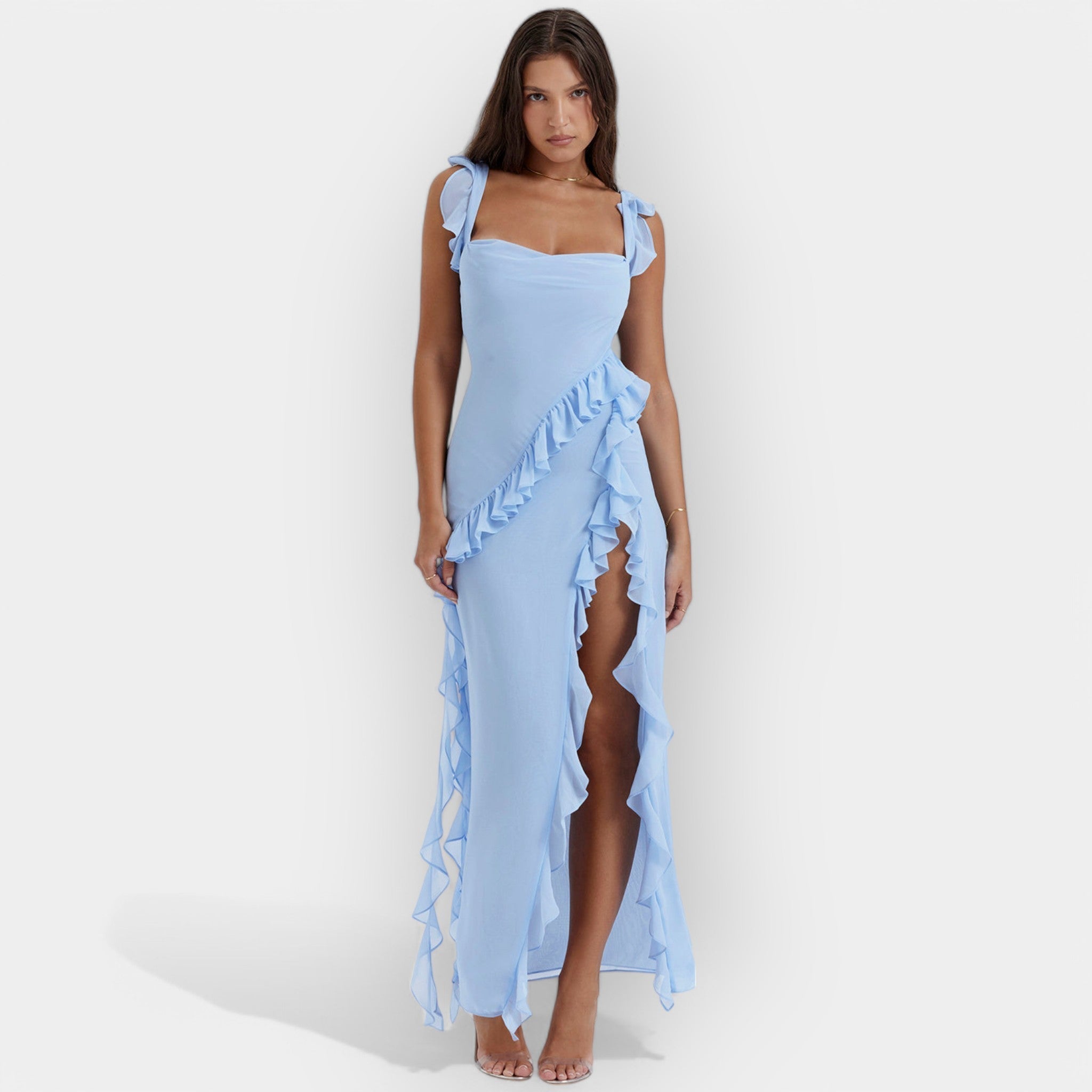 Dress with Cut-Out and Adjustable Ruffles