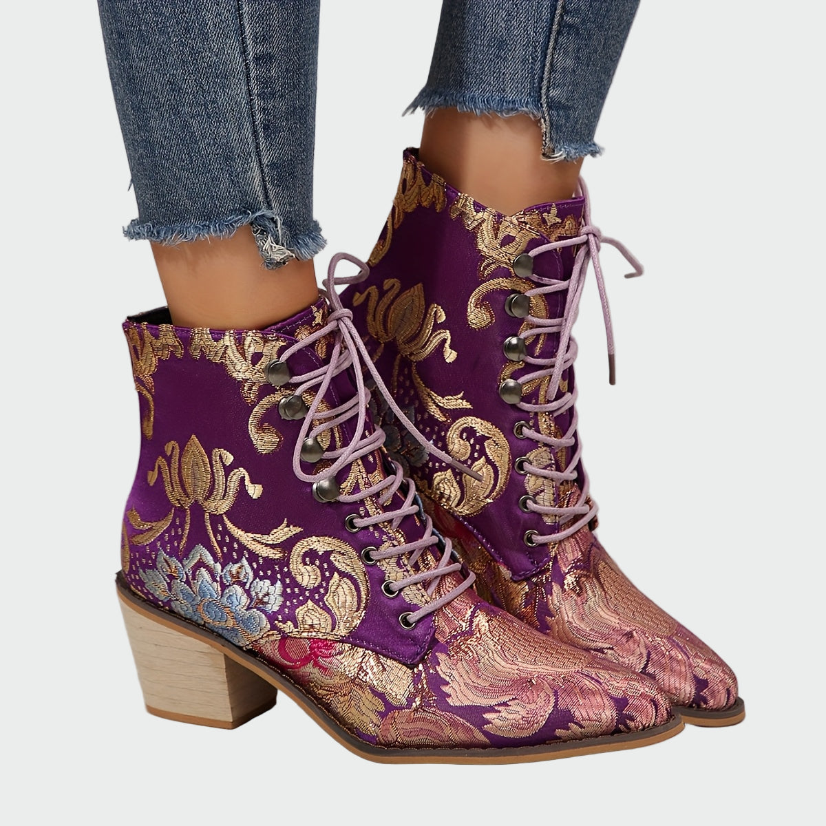 Sandra | Botine elegante din piele cu flori, Radiante