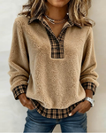 Top with Checkered Collar and Solid Patchwork