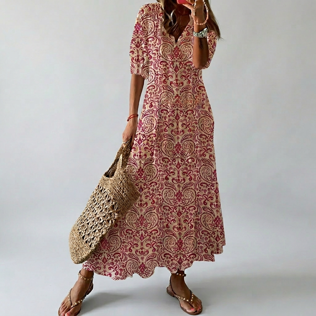 Bianca |Boho vintage v-neck summer dress