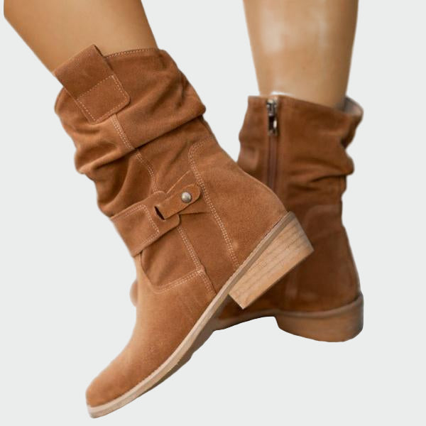 Eva | Botine casual din piele intoarsa moale, cu detaliu modern