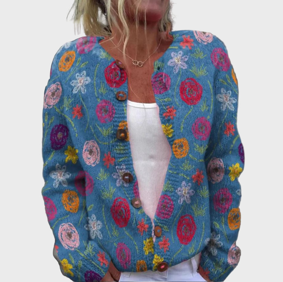 Knitted Waistcoat with Floral Pattern