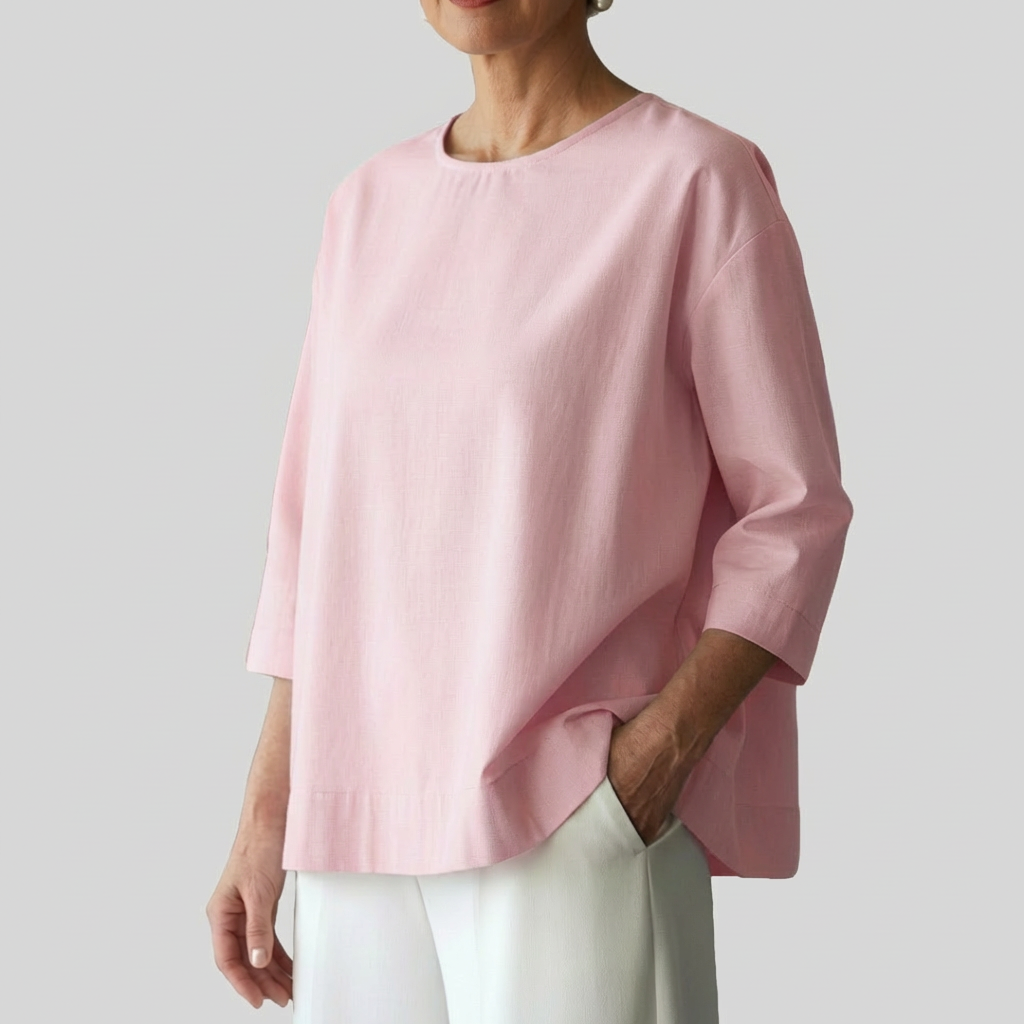 Nora - Relaxed Fit 3/4 Sleeve Top with Open Back Detail