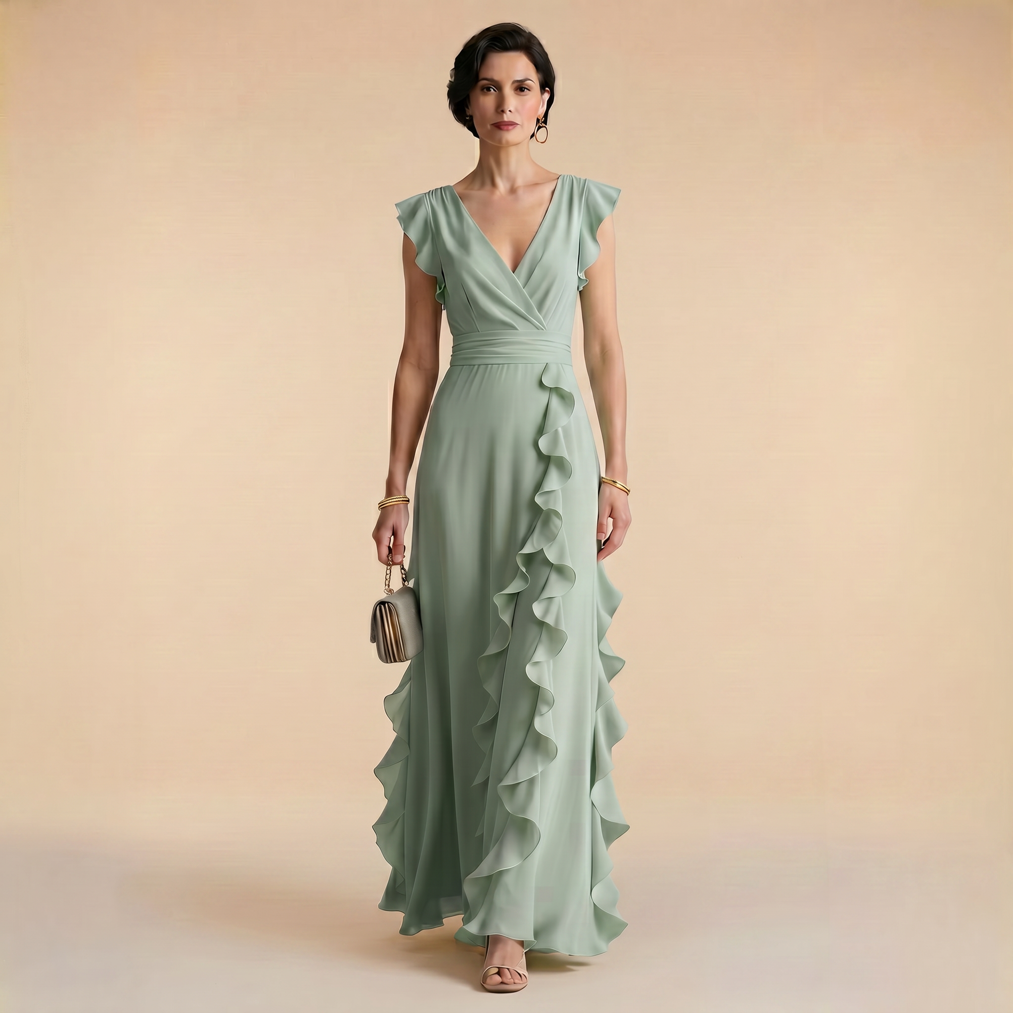Sienna - Maxi Dress with Ruffle Detail and V-Neckline