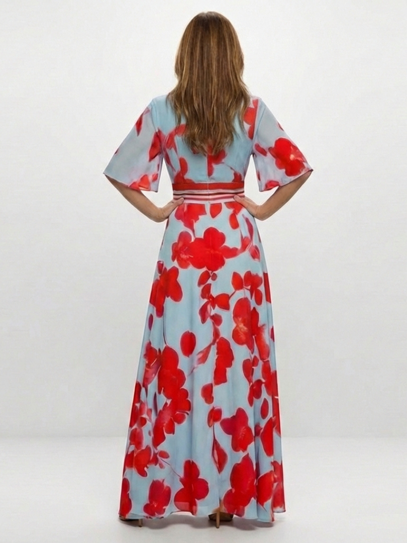 Corinne | Floral Maxi Dress with V-Neckline and Short Sleeves