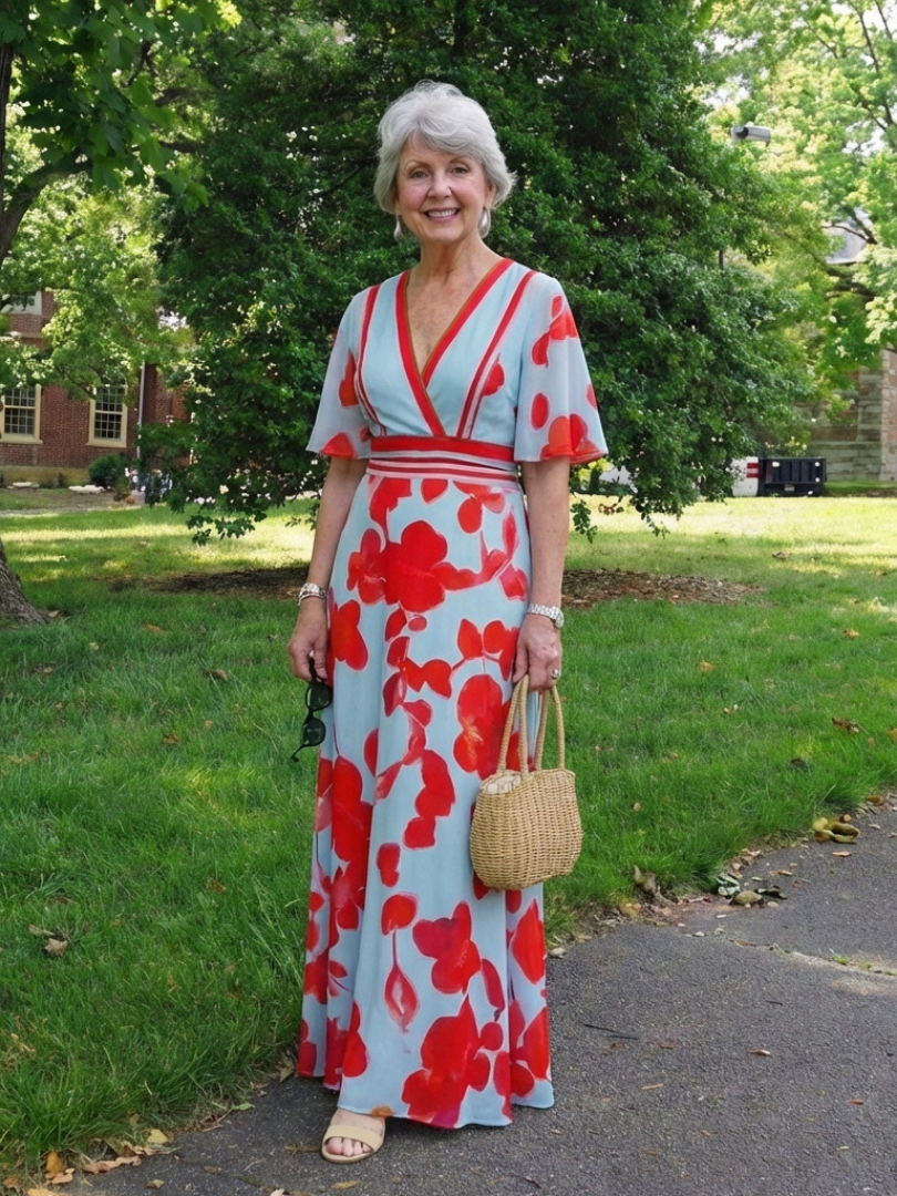Corinne | Floral Maxi Dress with V-Neckline and Short Sleeves