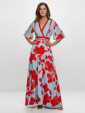 Corinne | Floral Maxi Dress with V-Neckline and Short Sleeves