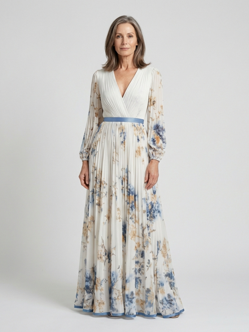 Lavinia | Floral Maxi Dress with Long Sleeves and V-Neckline