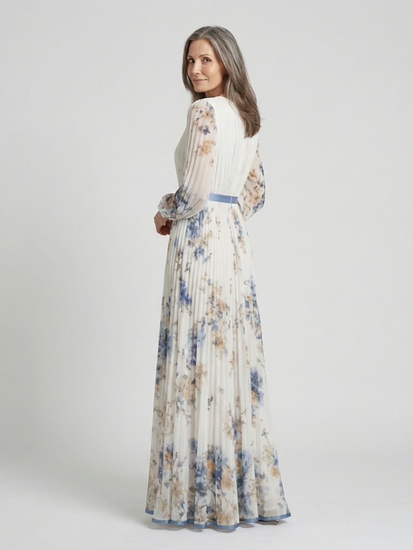 Lavinia | Floral Maxi Dress with Long Sleeves and V-Neckline