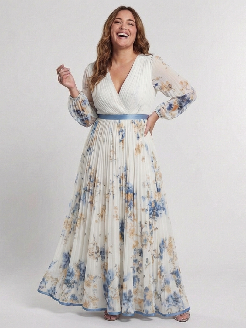 Lavinia | Floral Maxi Dress with Long Sleeves and V-Neckline