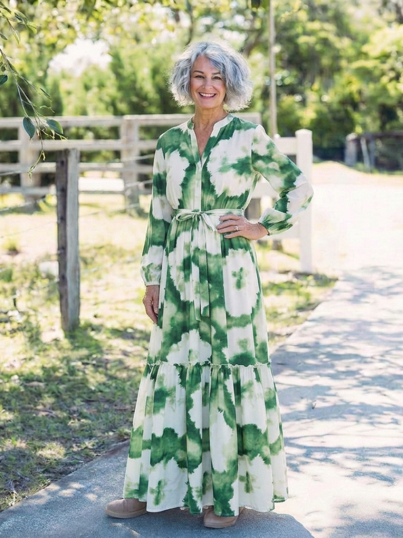Sabine | Maxi Dress with Long Sleeves and Tied Waist