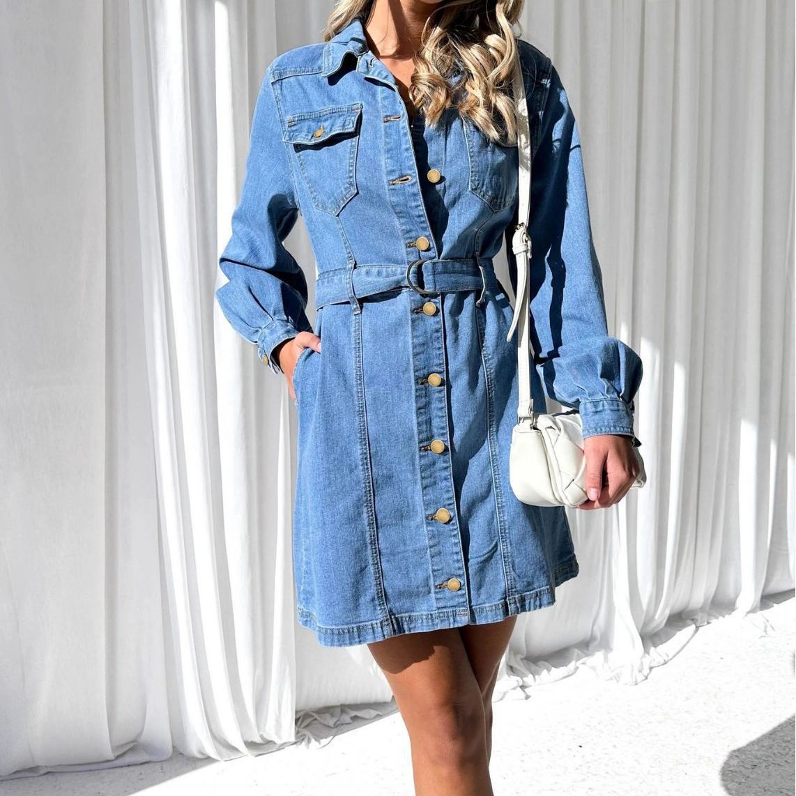 Rochie din denim casual cu nasturi pentru femei