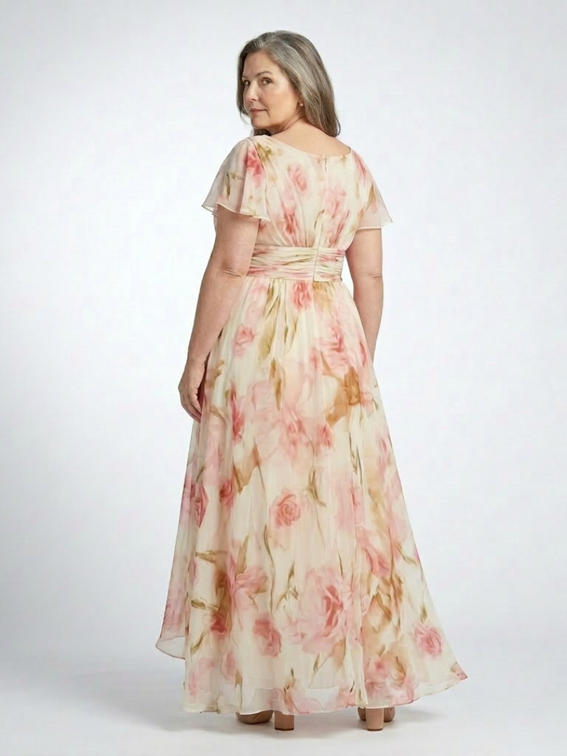 Elara | Floral Maxi Dress with Short Sleeves and V-Neck