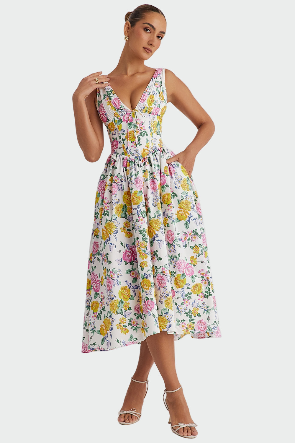 Midi Dress with Romantic Flowers