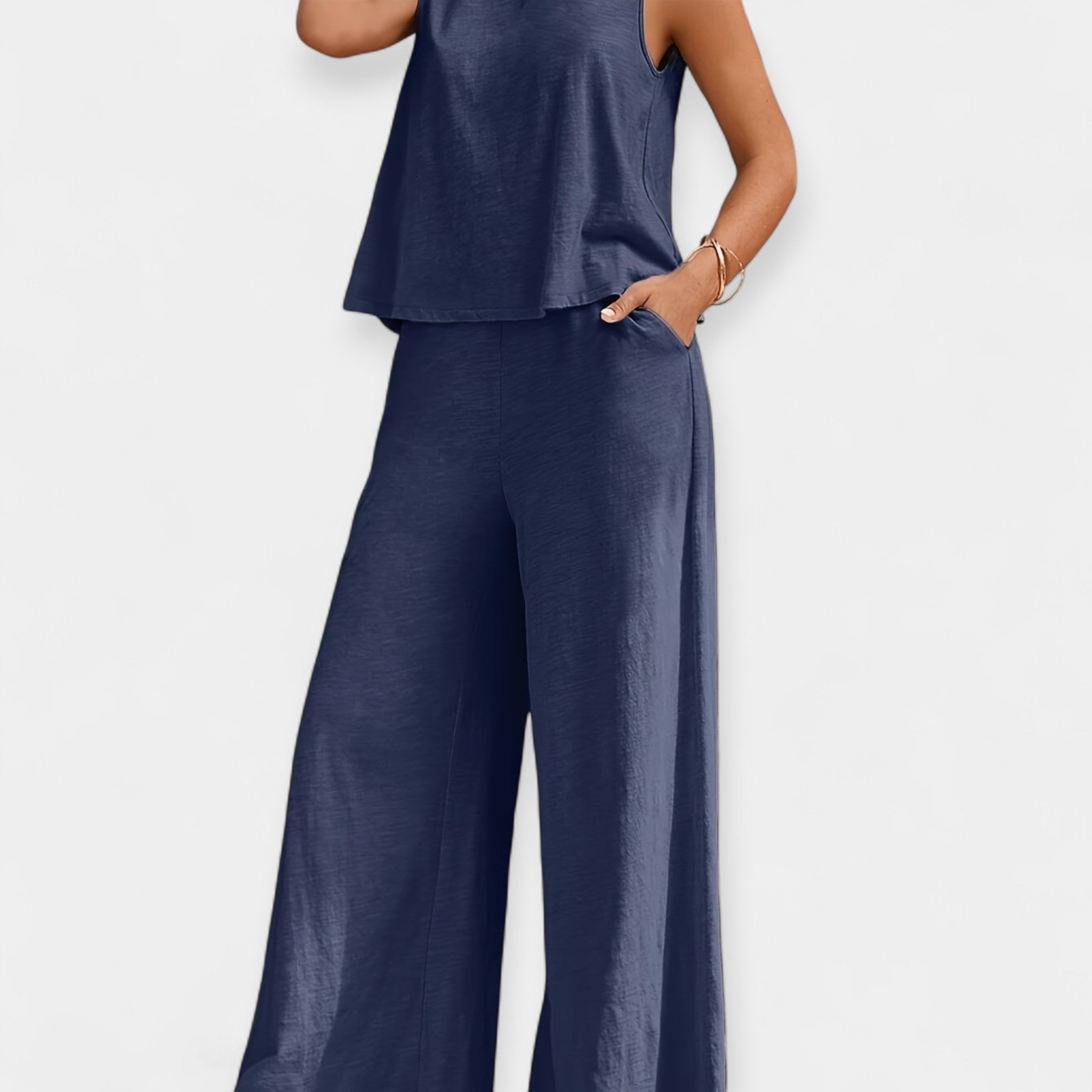 Set Bluză Fără Mâneci și Pantaloni Largi