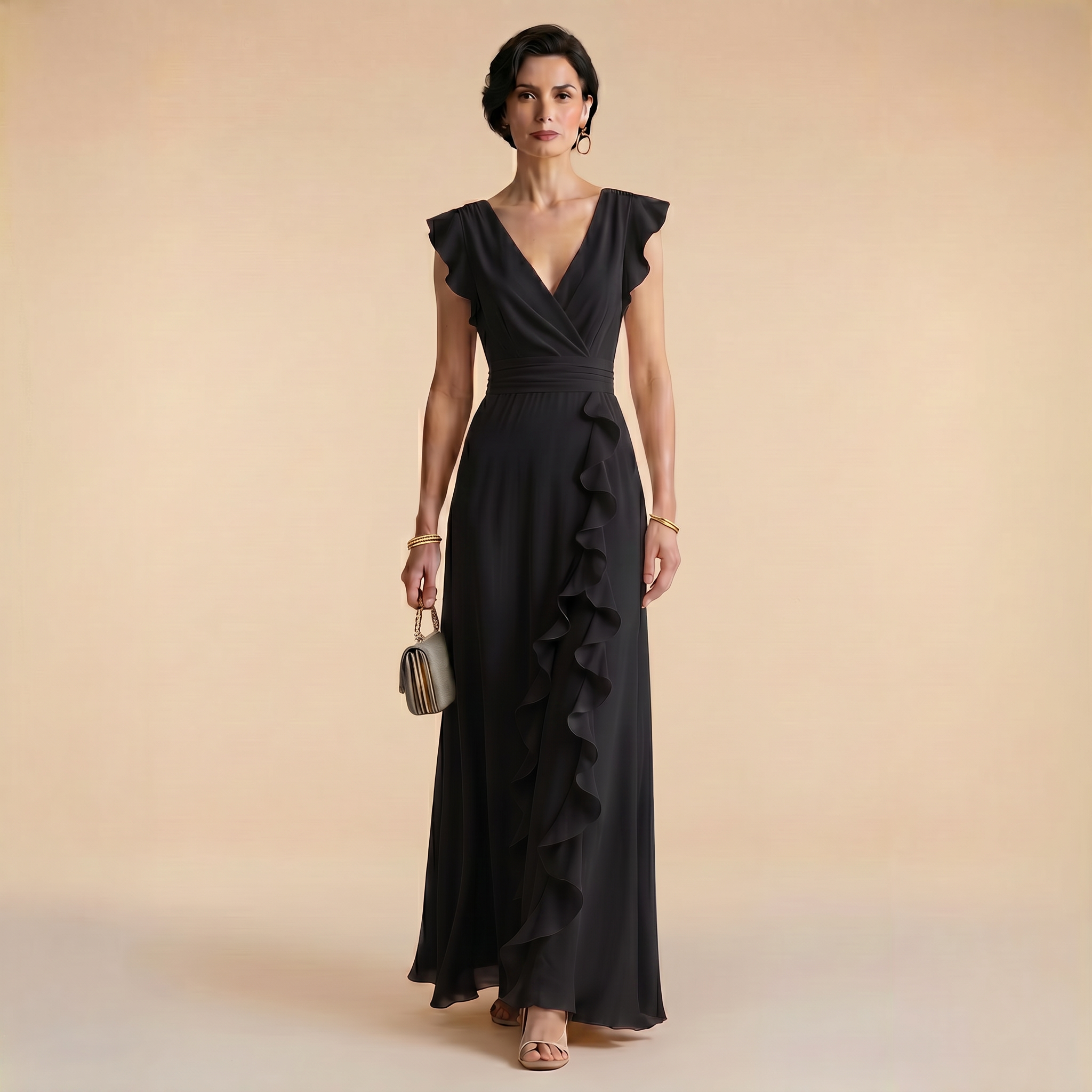 Sienna - Maxi Dress with Ruffle Detail and V-Neckline
