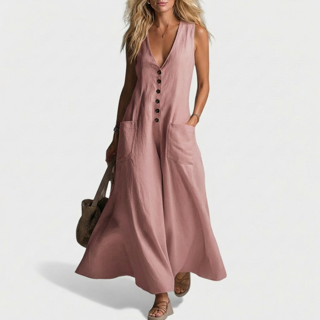 Isabelle - Sleeveless Button-Front Maxi Dress
