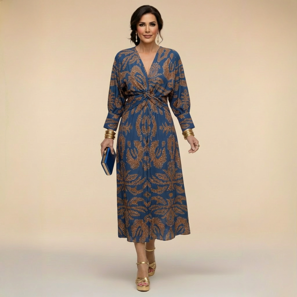 Natalia - Rochie midi elegantă, cu imprimeu atemporal