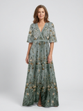 Evadne | Floral Maxi Dress with V-Neckline and Short Sleeves