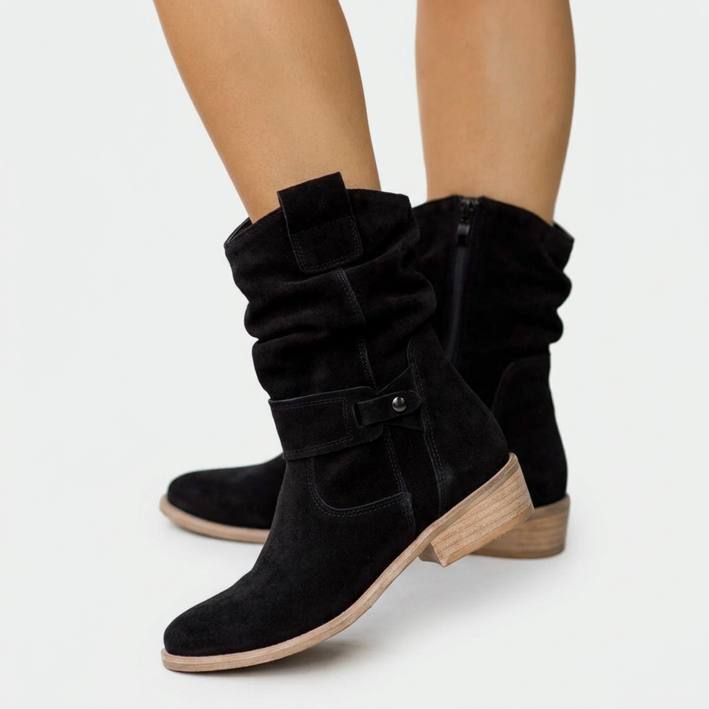 Eva | Botine casual din piele intoarsa moale, cu detaliu modern