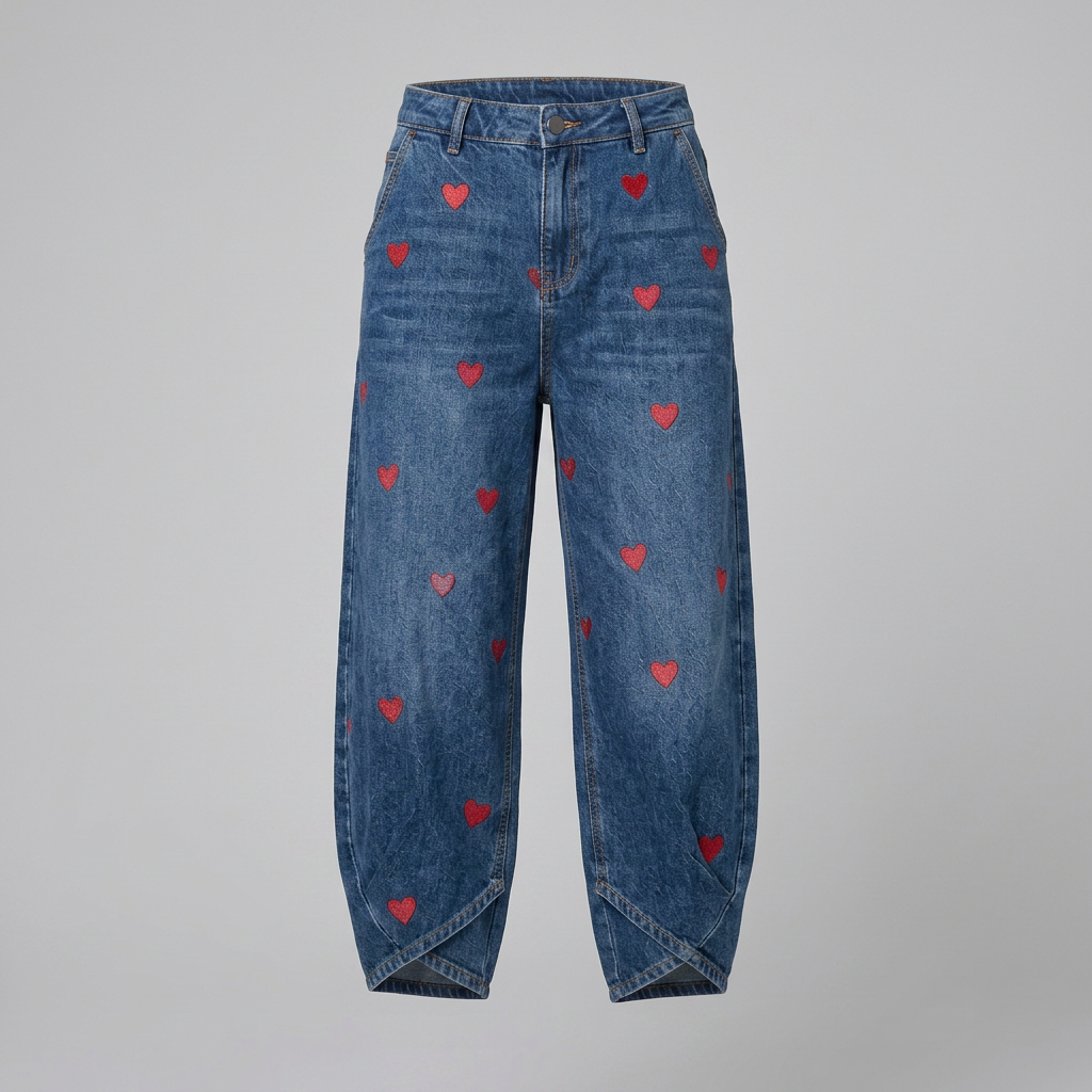 Clara | Heart Print Barrel-Leg Pants