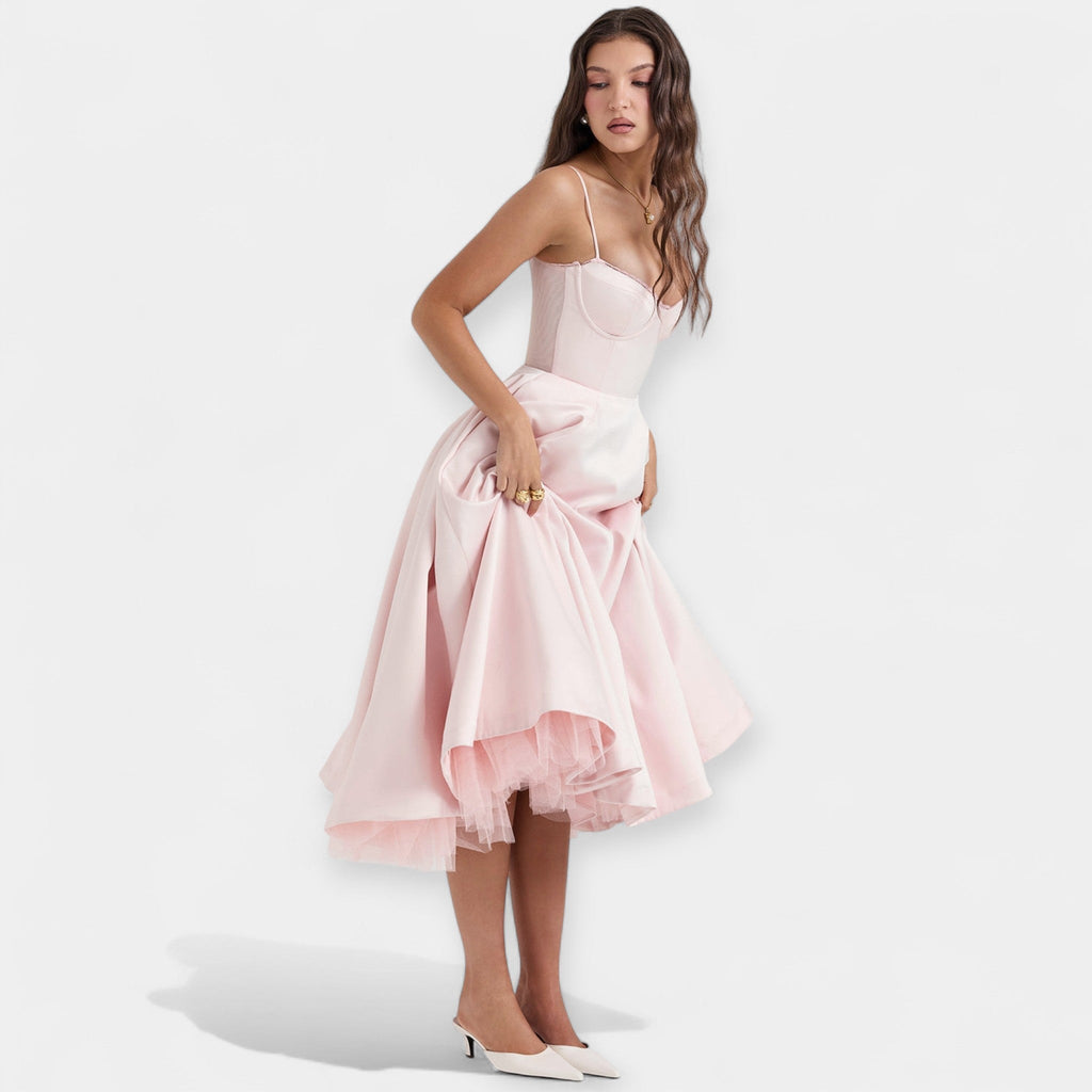 Midi Dress with Sheer Tulle