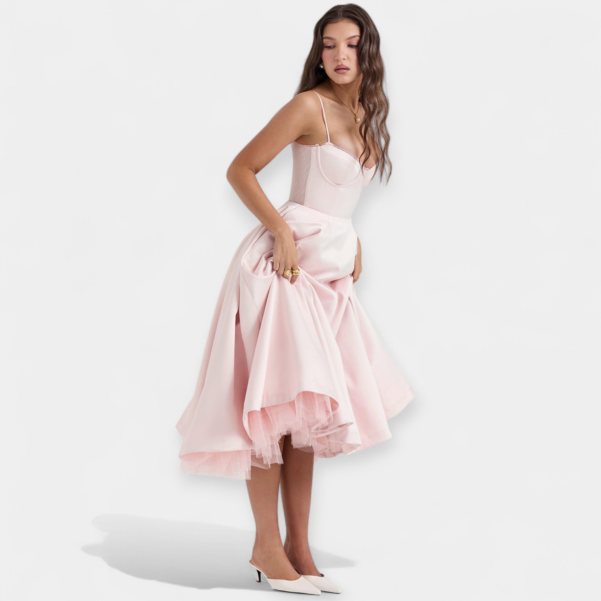Midi Dress with Sheer Tulle