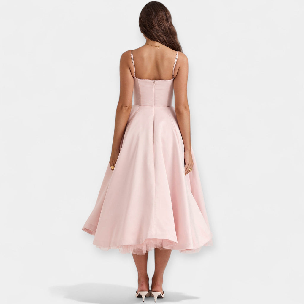 Midi Dress with Sheer Tulle