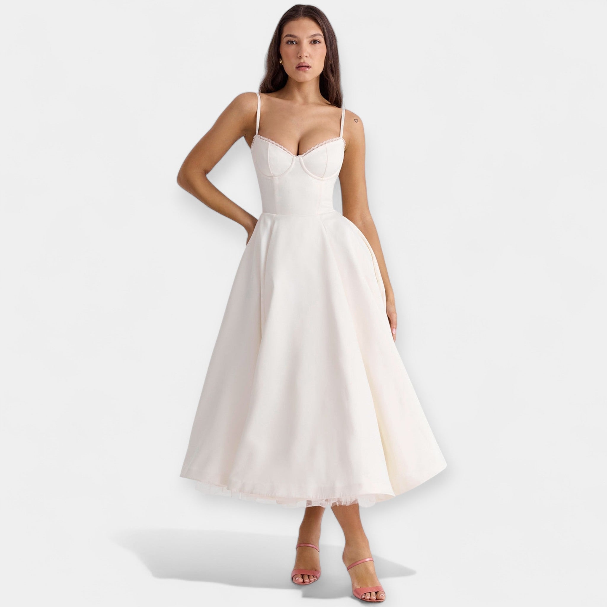 Midi Dress with Sheer Tulle