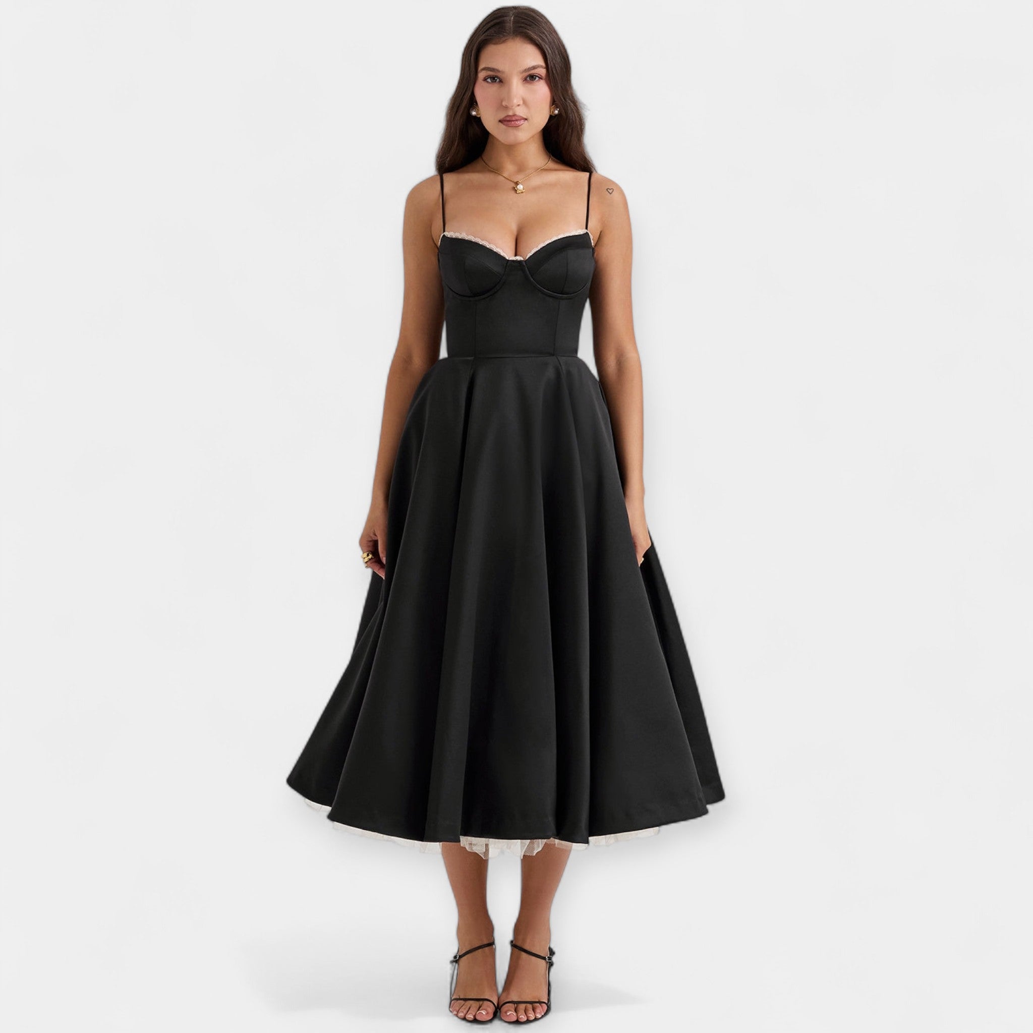 Midi Dress with Sheer Tulle