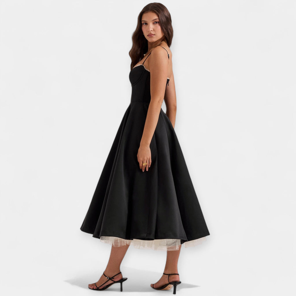 Midi Dress with Sheer Tulle